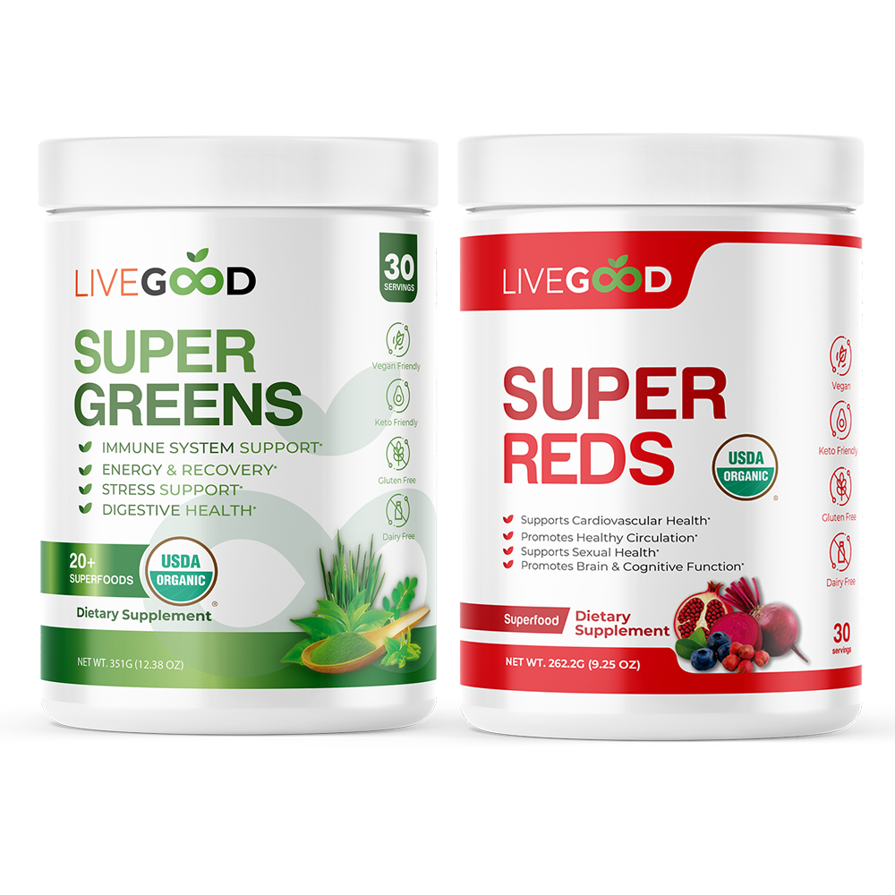 LiveGood Greens and Reds Pack with both products shown together